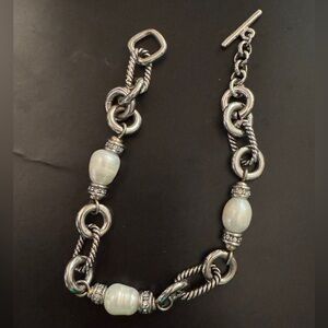 Elegant Silver and White Beaded Bracelet